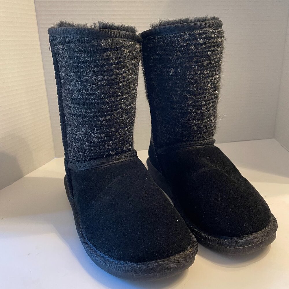 NEW Minnetonka Tall Suede Tweed Boots Sheepskin/ Wool Lining Black Size 6